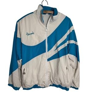 Vintage Harrods Track/Tennis Jacket White Blue Full Zip Lightweight Mens L